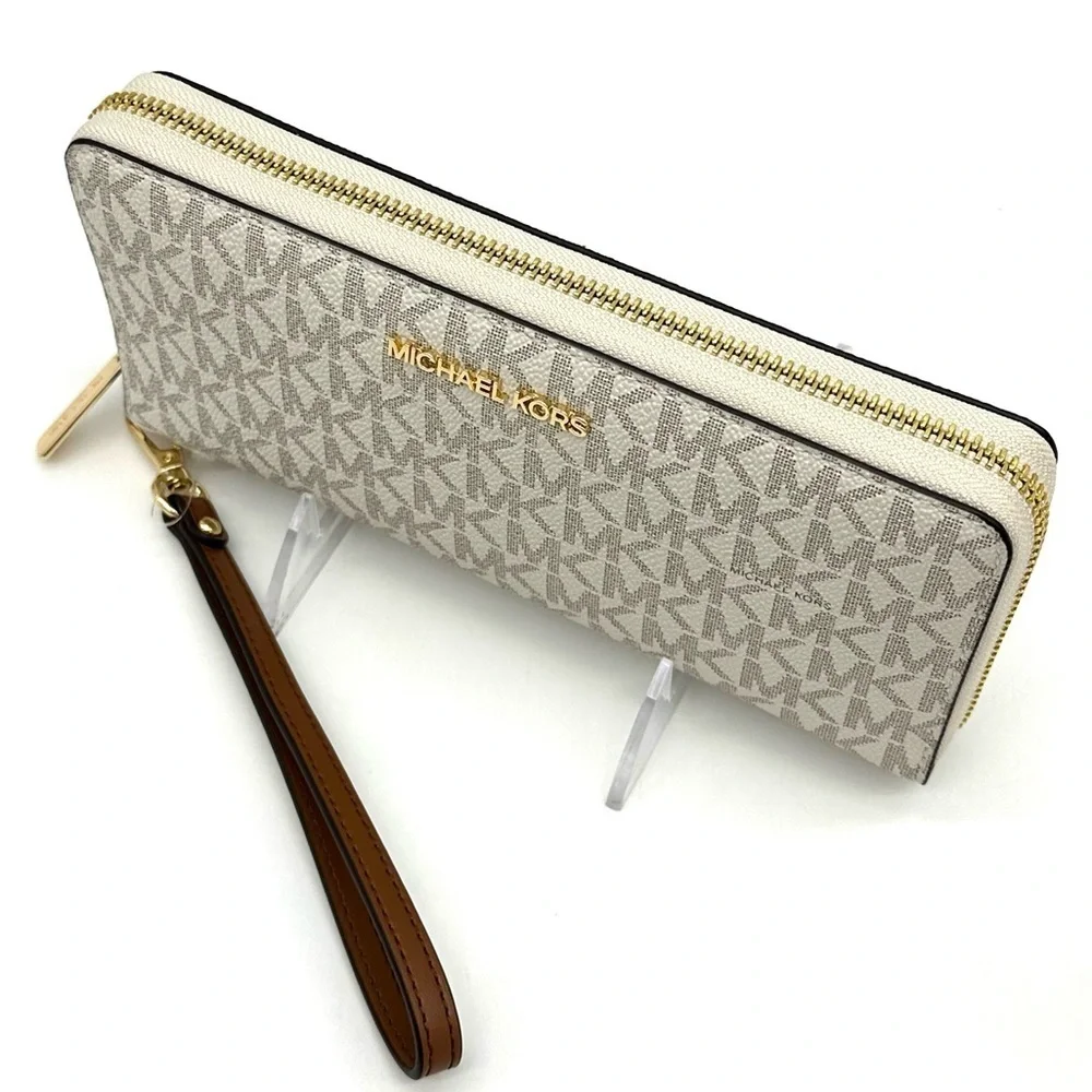 Michael Kors Large Continental Wallet Wristlet Vanilla/Brown